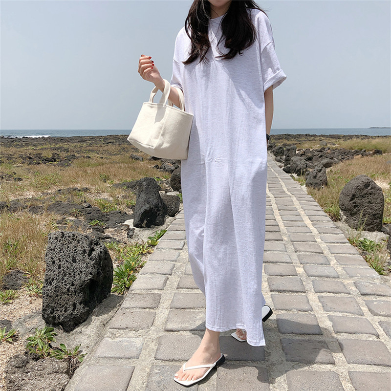 Pure Cotton Short-Sleeved T-Shirt Dress for Women, Summer Korean Style, Loose, Slimming, Plus Size, Mid-Length, Over-The-Knee, Casual Lazy T-Shirt Dress Pure Cotton Short-Sleeved T-Shirt Dress for Women, Summer Korean Style, Loose, Slimming, Plus Size, Mid-Length, Over-The-Knee, Casual Lazy T-Shirt Dress
