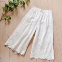 Department of Senology Arts and Literature Loose Broadlegged Pants Pure Cotton Embroidery Beating Bottom Seven Pants Tightness Waist Retro Cotton Linen Casual Pants