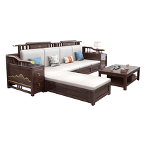 Shanghe Space New Chinese Style Black Gold Solid Wood Sofa Combination Winter and Summer Modern Simple Small Apartment Wooden Sofa
