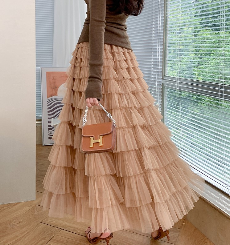 High-End Elegant Mesh Layered Cake Skirt for Women 2024 New Style Super Fairy A-Line High-Waisted Slimming Long Skirt