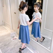 Girls summer suit dress 2021 new foreign style childrens net red childrens fashion short-sleeved girl Korean version of the tide boy