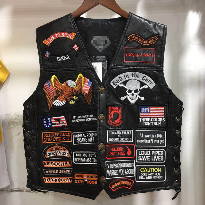 American-Style Harley Motorcycle Riding Vest for Men, Black, Large Size, Street Style, Sheepskin Reporter Leather Vest for Outerwear