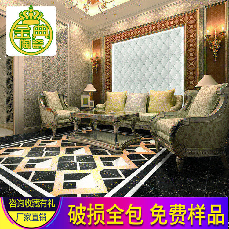 Floor tiles 800×800 living room bedroom floor tiles fully polished glaze non-slip wear-resistant black gold flower factory direct sales