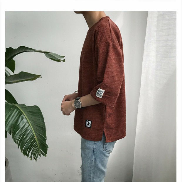 Áo thun nam tay ngắn nam cá tính xu hướng phiên bản Hàn Quốc của quần lửng bf gió nửa tay 5 điểm trong tay áo 7 tay áo áo thun nam polo