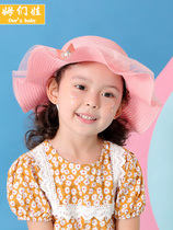 Beach childrens straw hat girl baby Summer big hat brim lace beach hat little Princess sun hat girl UV protection
