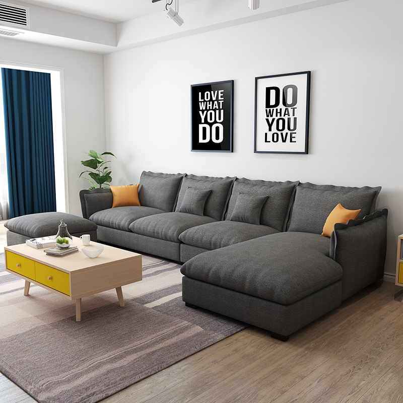 Small Family Style Living Room Fabric sofa Whole Set Corner Cloth Sofa Nordic Minimalist Modern Rental House Suit