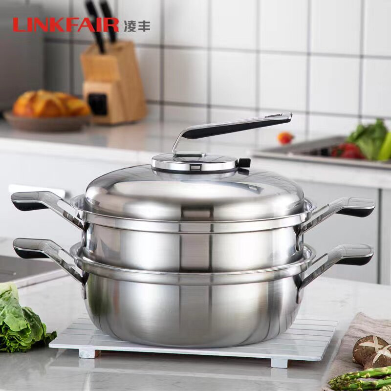 Lingfeng LINKFAIR Ressa series 304 stainless steel steamer five-layer ultra-thick steamed fish double-layer micro-pressure 28cm