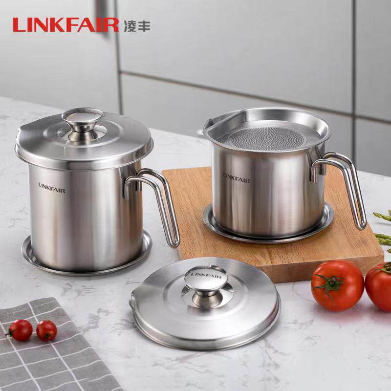 Ling Feng 304 stainless steel oil jug home kitchen oil storage tank large capacity filter slag drain oil with lid dust resistance 2 2 liters