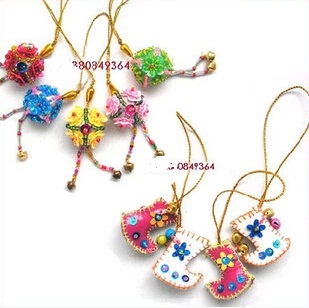 Xinjiang ethnic characteristics handmade small flower hat mobile phone hanging pendant bag trailer hanging small ornament Multi-color special price