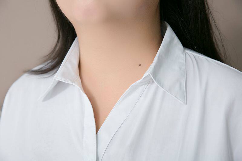 大码内搭 超大码女衬衫200斤胖mm职业女衬衫长袖舒适免烫不缩水翻领v领 Other