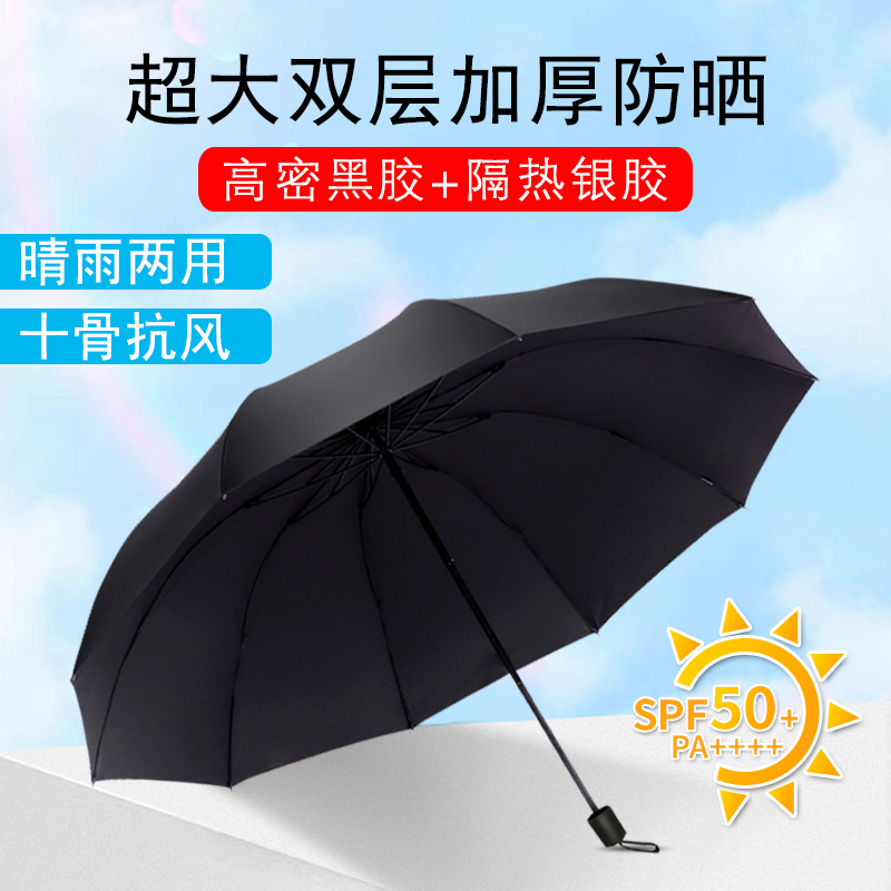 Large Double-Layer Black Plastic Sunscreen Umbrella, Super Strong Uv Protection, Women's Dual-Use for Sun and Rain, Extra-Large Foldable Double Umbrella