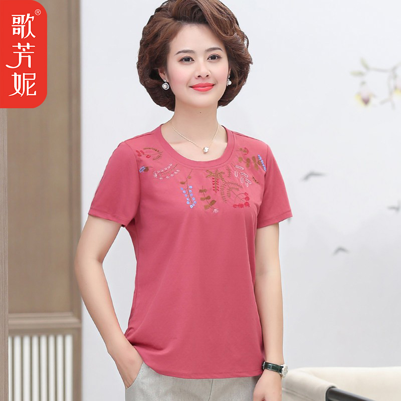 Middle Aged Women's Clothing Short Sleeves T-shirt Woman Loose big size Middle-aged Fat Mom Dress Blouse Fashion Foreign Pie Summer Dress New