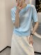 European-Style Design, Light Luxury Lace Collar Knit Sweater for Women, Yellow Short-Sleeve Round Neck Pullover, Stylish and Age-Reducing, Breathable Top