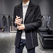 Spring mens woolen coat medium long Korean slim coat fat big size trench coat clothing handsome woolen tide