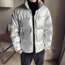 Cotton-padded men winter Puskin texture down cotton jacket youth coat thickened trend bright face small leather jacket warm cotton-padded jacket