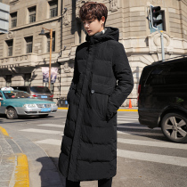 Cotton-padded mens long winter new knee warm down cotton jacket Korean slim trend hooded handsome coat