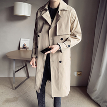 Trench coat mens long spring and autumn British jacket youth khaki cape over the knee double-breasted coat Tide brand coat