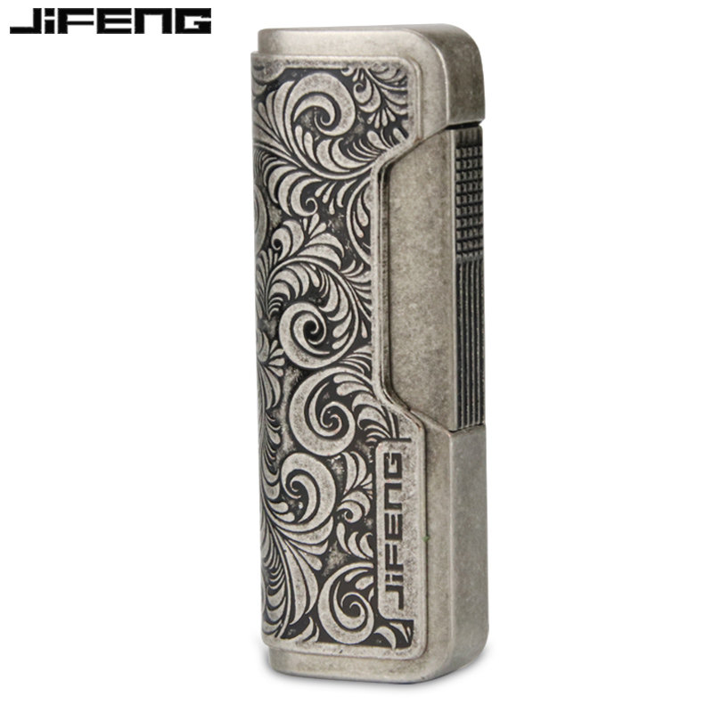 JIFENG cigar straight flush windproof lighter inflatable artisan craftsmanship retro personality electronic gas duvet cloth bag-Taobao