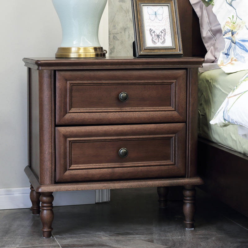 Small American style solid wood bed cabinet American country storage cabinet Bedroom cabinet Full wood without auxiliary material skin