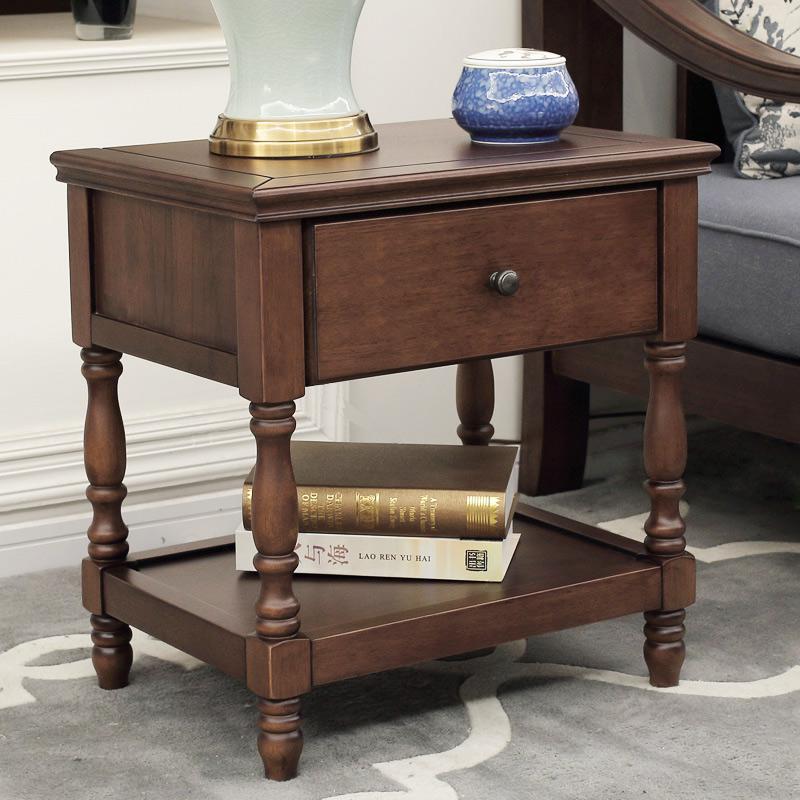 Small American country style full solid wood bed cabinet Simple American nostalgic retro storage cabinet Corner a few sides a few cabinets