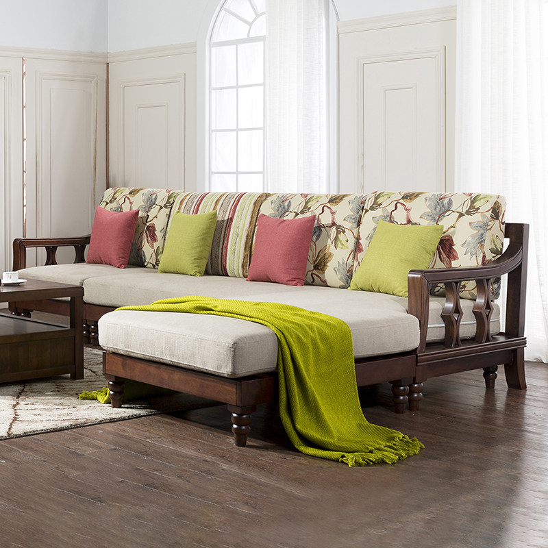 American Countryside Corner Sofa Combination Minimalist Style Living-room Retro L Type Noble Courteo Full Solid Wood Gabuyi Sofa