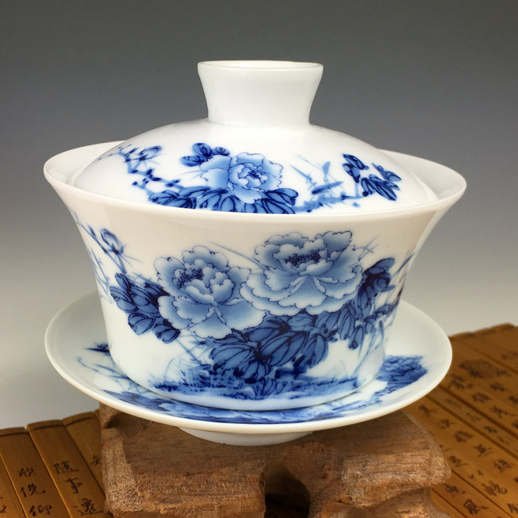 Bát lớn, tách trà, bát trà, bộ trà Jingdezhen, gốm sứ màu xanh và trắng, ba tài năng, củi 300ml, tách trà cũ - Trà sứ ấm pha trà thủy tinh
