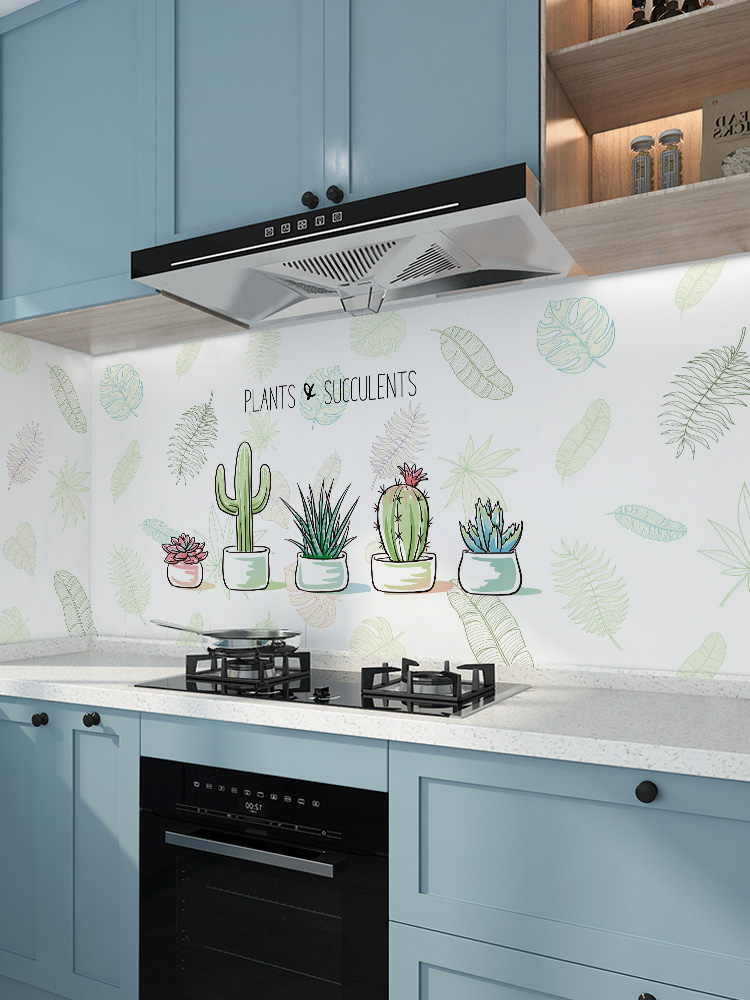 Kitchen household anti-fume stickers High temperature resistant self-adhesive cabinets and tables with oil-proof tiles Waterproof thickened wall stickers wallpaper