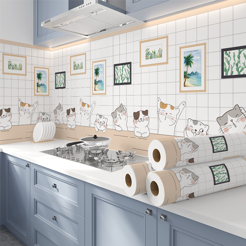 Kitchen oil-proof sticker stove range hood wallpaper high temperature moisture-proof overall cabinet countertop thickened self-adhesive waterproof wallpaper