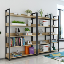 Simple modern steel and wood bookshelf shelf living room floor multi-layer student bookcase combination storage storage display rack