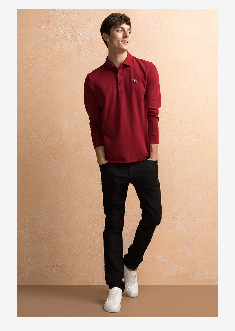 Jinlilai GY áo dài tay polo nam dài tay xu hướng thêu tiêu chuẩn áo thun giản dị mùa thu áo thun dài tay mới áo thun cotton nam