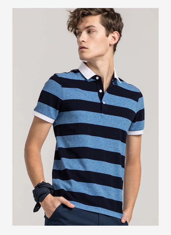 GYgoldlion / Quần áo GY tay ngắn POLO nam thanh niên hè mới sọc nửa áo polo