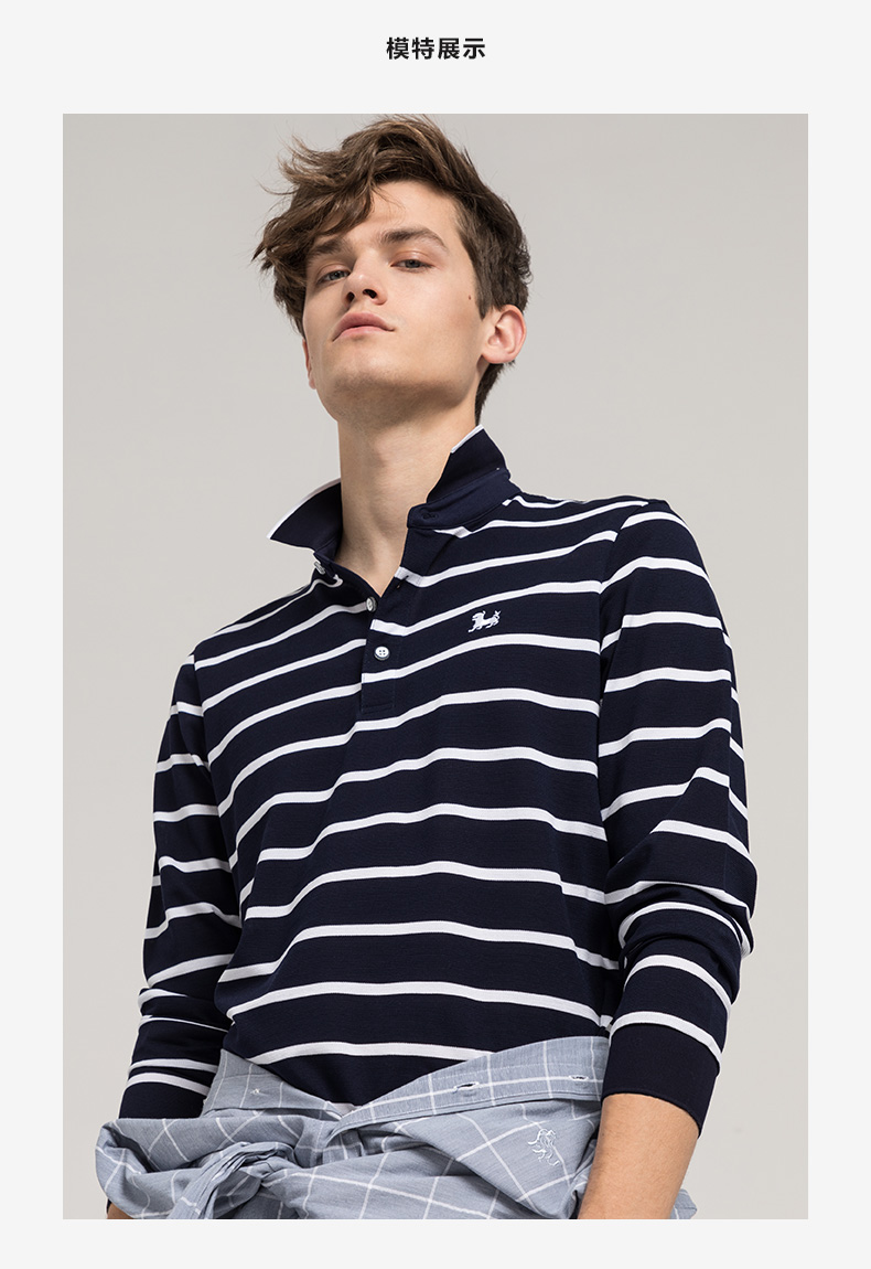 Jinlilai GY Nam Áo thun dài tay POLO Áo sơ mi nam dài tay Tide Slim Casual Thanh niên Cotton sọc áo thun áo phông kẻ ngang nam