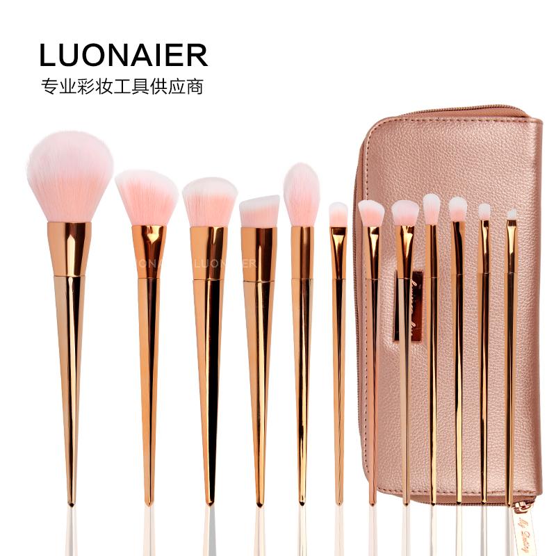 LUONAIER rose gold shine 12 sets of brush makeup brush loose powder brush blush brush eyeshadow brush foundation brush delivery bag