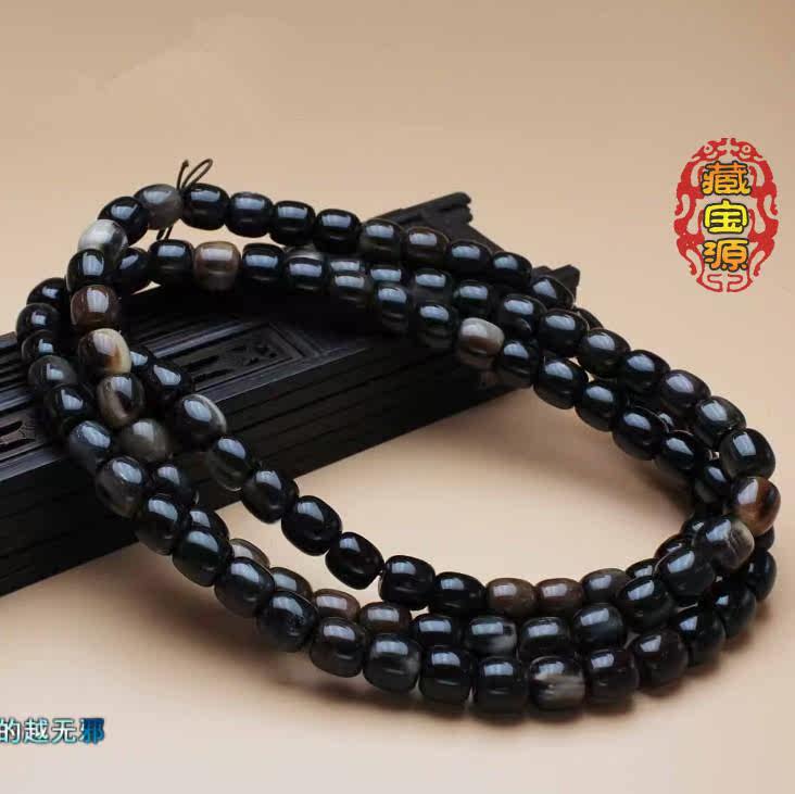 天然牦牛角手串西藏高原牦牛角108鼓珠手串桶珠子手链念珠文玩
