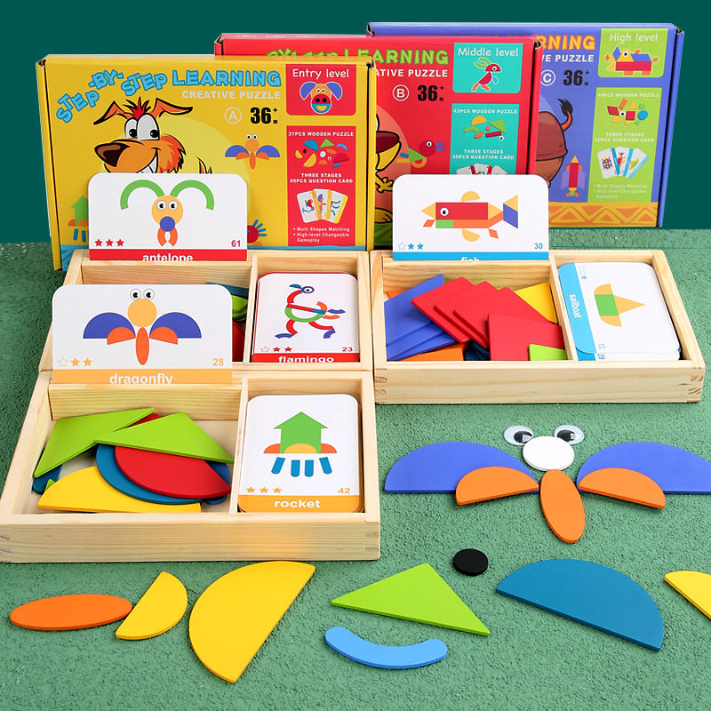 Meng's Kindergarten Early Education Center Creative Puzzle Jigsaw Puzzle Baby Puzzle Development Enlightenment Building Blocks Wooden Toys