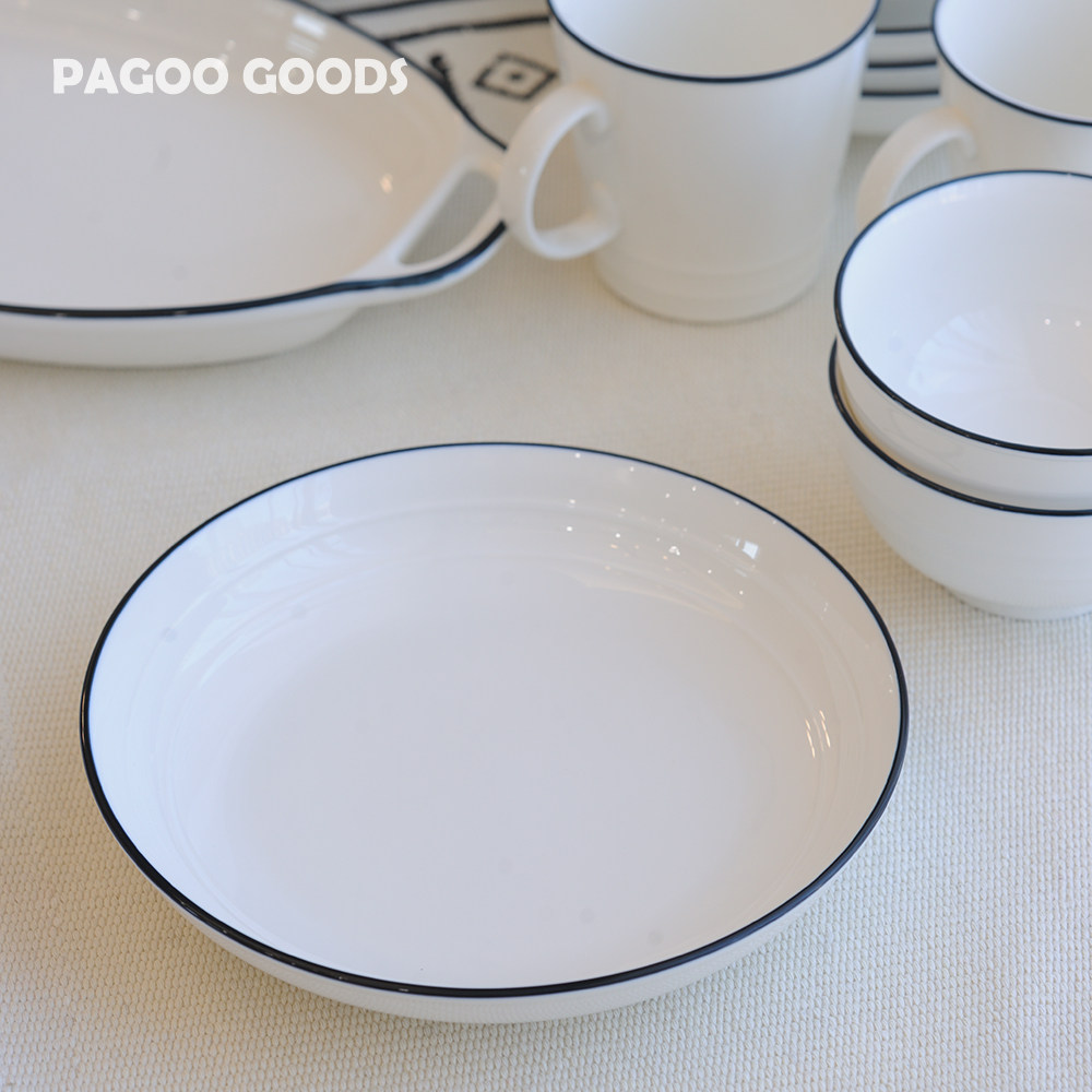 PAGOO Northern European pastoral wind blue edge ceramic household soup dish dish dish dish soup bowl soup spoon flavor cans