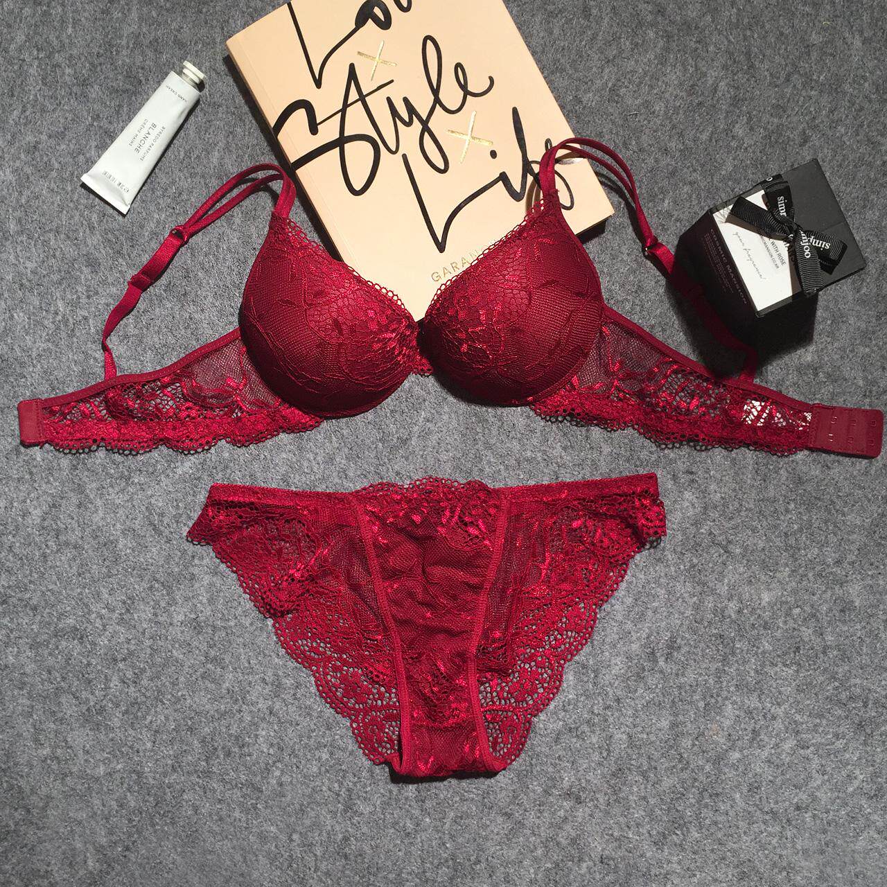 Japanese underwear suit Deep V gathering sexy bra lace underwear red Lady bra bra