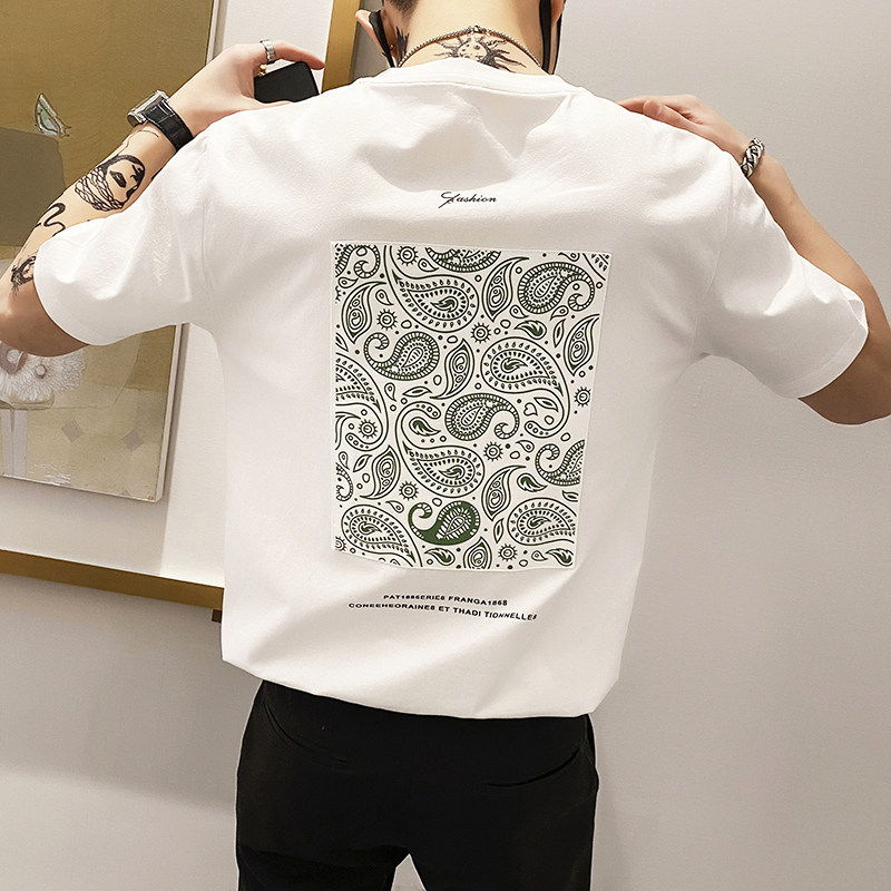 Japanese trendy brand short-sleeved T-shirt men's 21 summer youth round neck T-shirt loose all-match trend print half-sleeved top