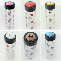 Korea BT21 transparent water bottle Food grade plastic cup tea filter Handy kettle portable insulated cup holder