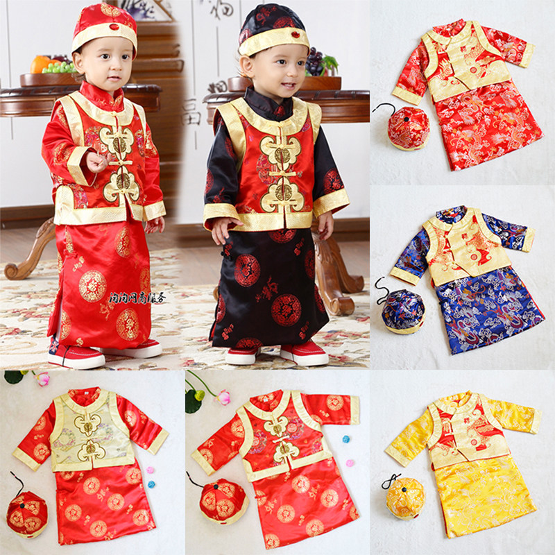 Spring and Autumn Children's Tang suit one-year-old dress boy baby clothes boy catch Zhou suit baby winter elder robe