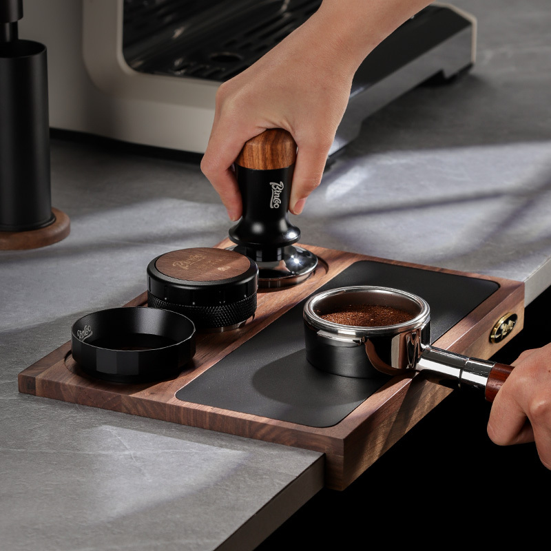 Coffee Tamper Base, Distribution Tool, Tamper Three-Piece Set, 58mm Coffee Machine Handle, Tamper Mat, Bar Counter Storage Board