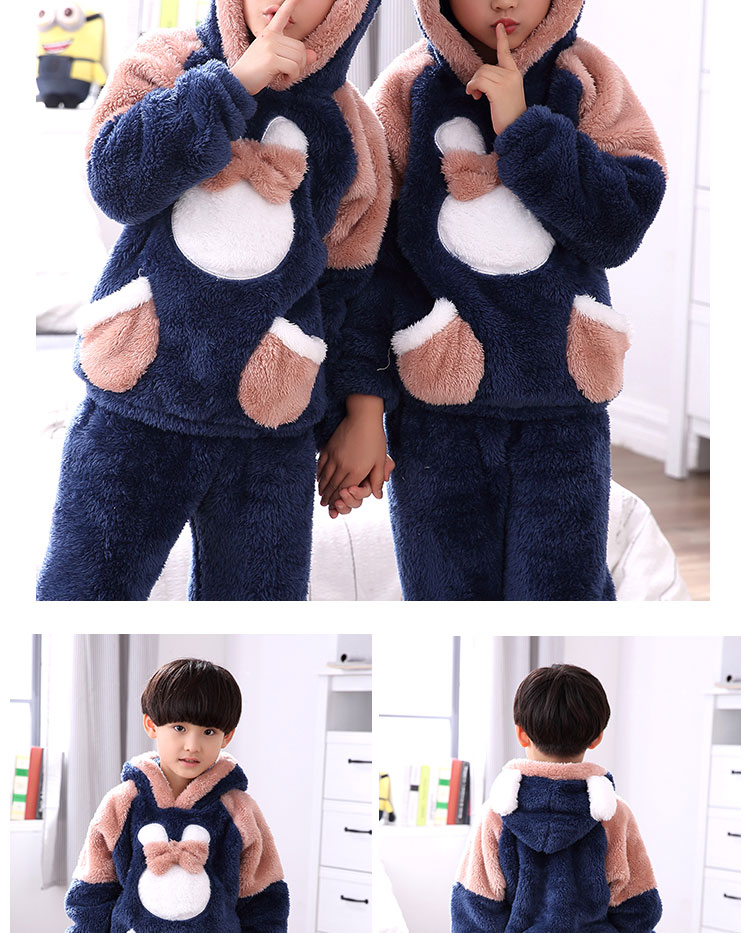 Mùa thu và mùa đông trẻ em đồ ngủ nhung san hô dày lên chàng trai và cô gái dễ thương mùa đông flannel bộ dịch vụ nhà pijama nam