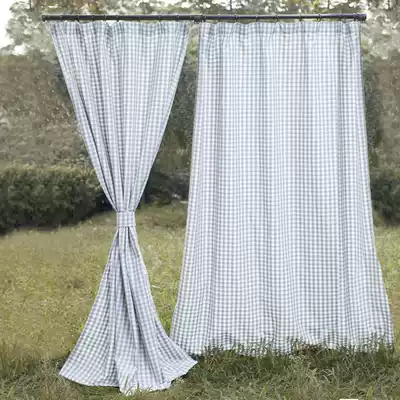 American modern excellent quality thick cotton living room bedroom bay window balcony children's room blue plaid curtain