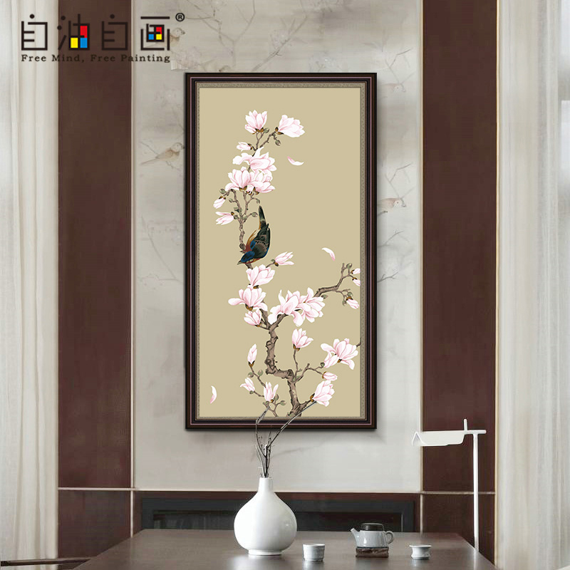Self-Oil Self-painting Xuanguan into the household digital oil painting China's wind hand painted color painting drawing room oil color decoration magpie lovers