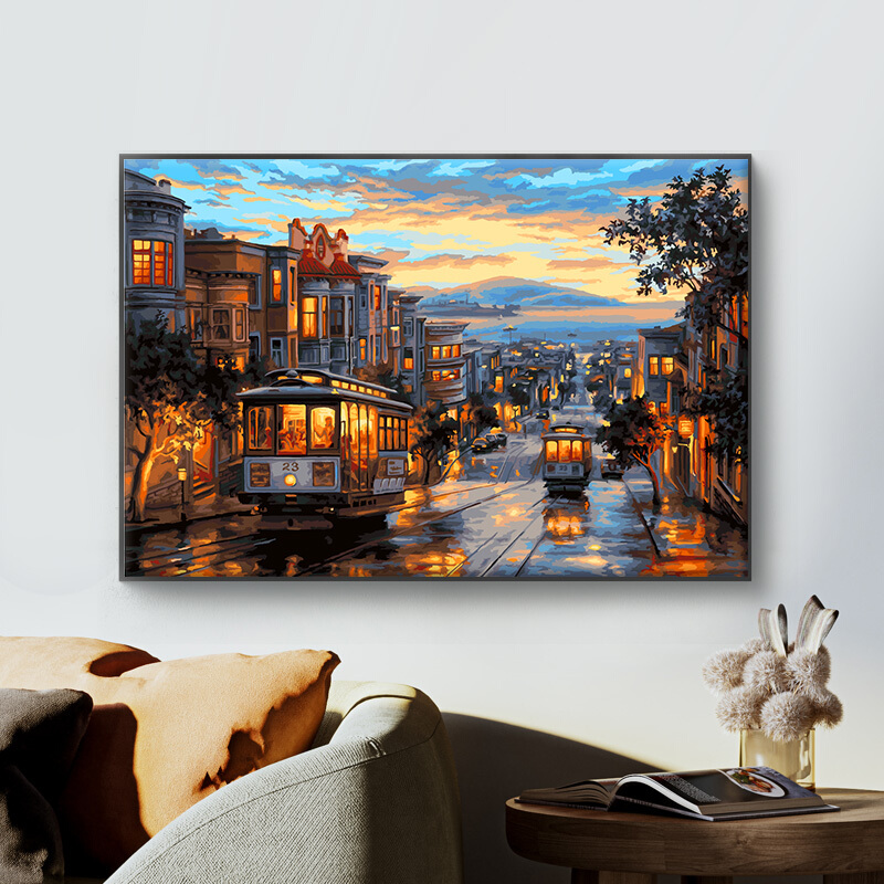 Self-oil self-painting digital oil painting Fill diy hand painted color oil color painting Living room scenery Great size Twilight City