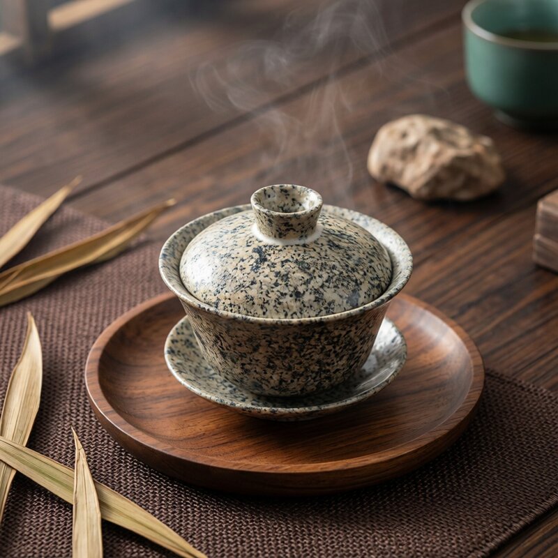 Maifan Stone Retro Style Stone-Patterned Gaiwan Tea Cup Ceramic Tea Set Tea Ceremony Accessories