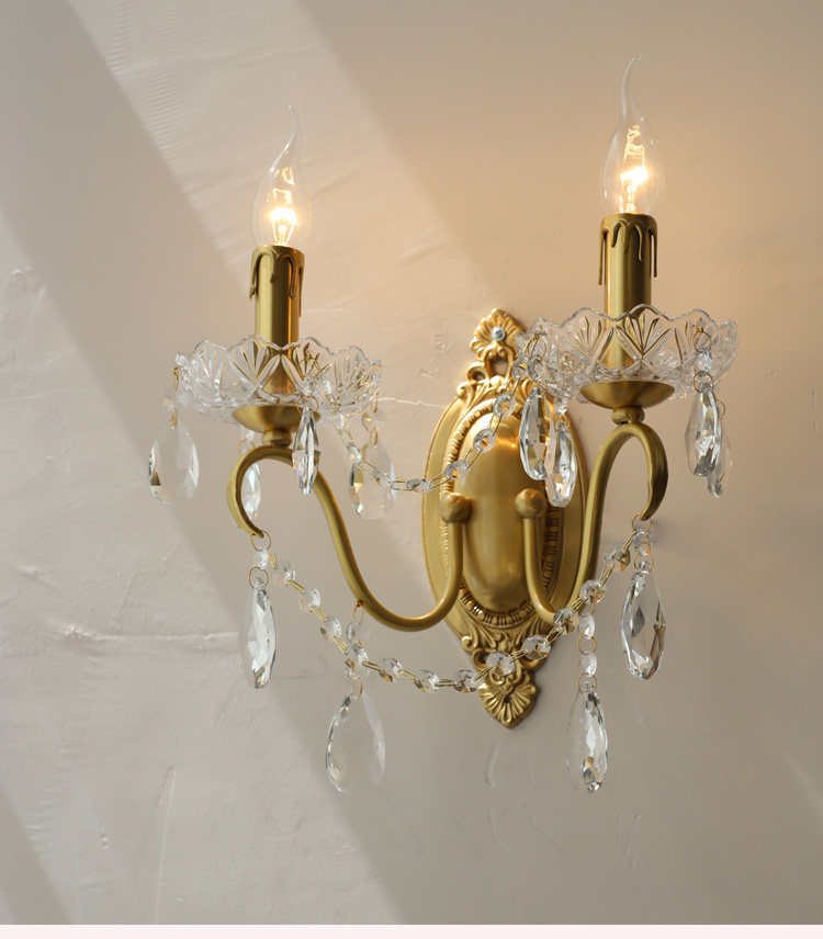 Бра 洛西可 法式复古水晶壁灯 欧式美式卧室床头客厅过道楼梯全铜壁灯