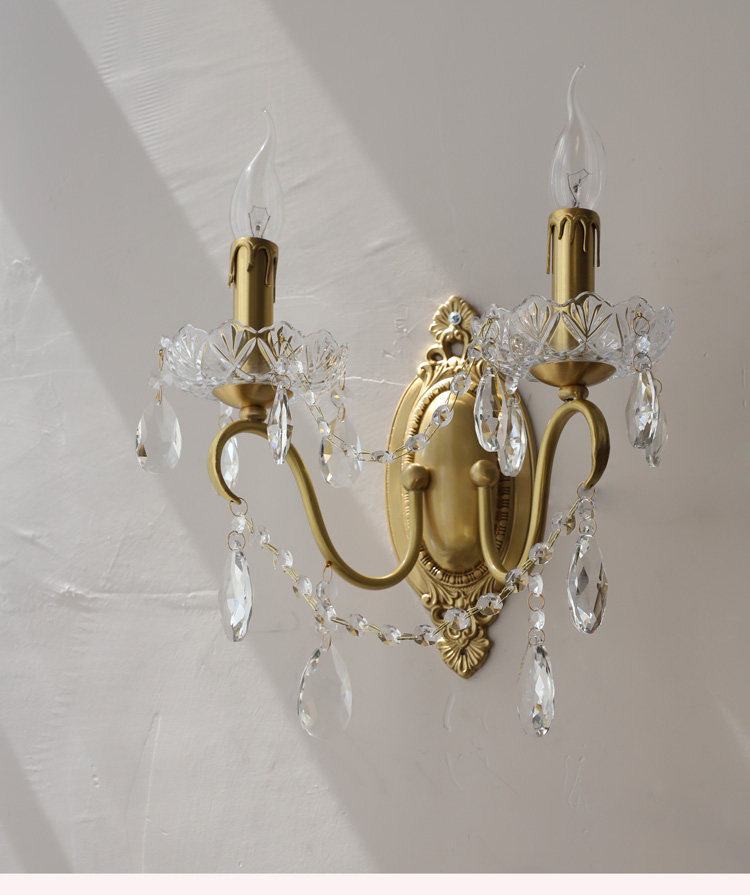 Бра 洛西可 法式复古水晶壁灯 欧式美式卧室床头客厅过道楼梯全铜壁灯
