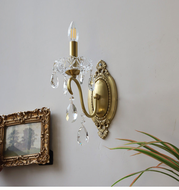 Бра 洛西可 法式复古水晶壁灯 欧式美式卧室床头客厅过道楼梯全铜壁灯