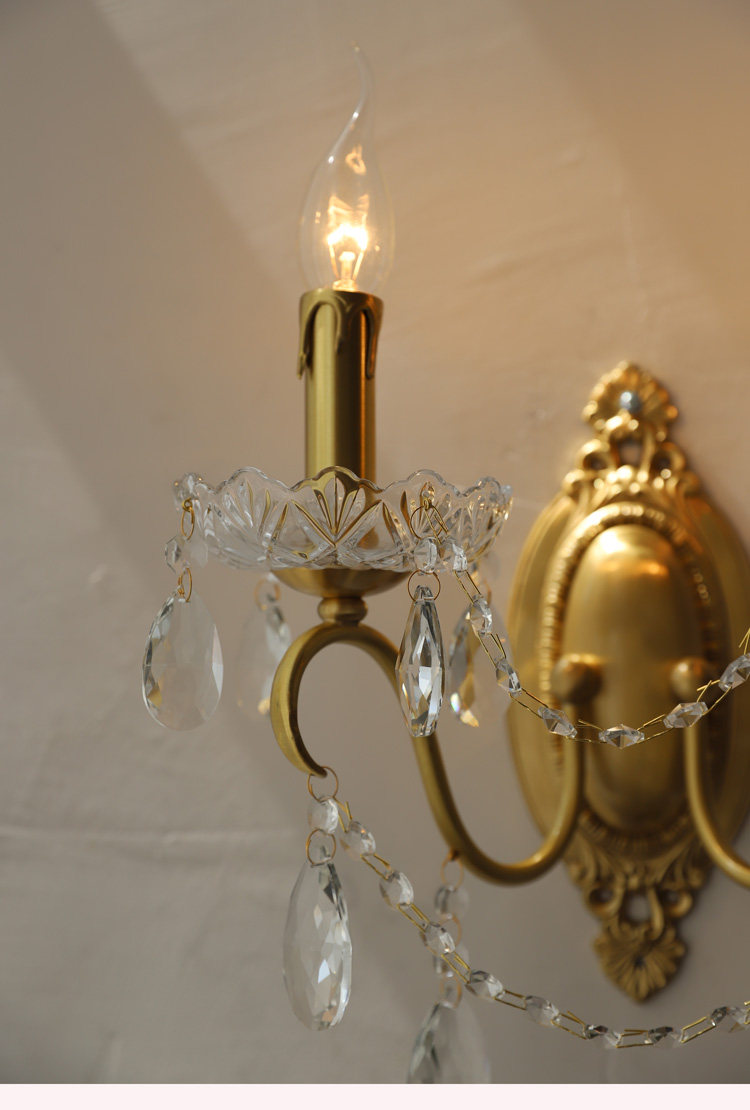 Бра 洛西可 法式复古水晶壁灯 欧式美式卧室床头客厅过道楼梯全铜壁灯